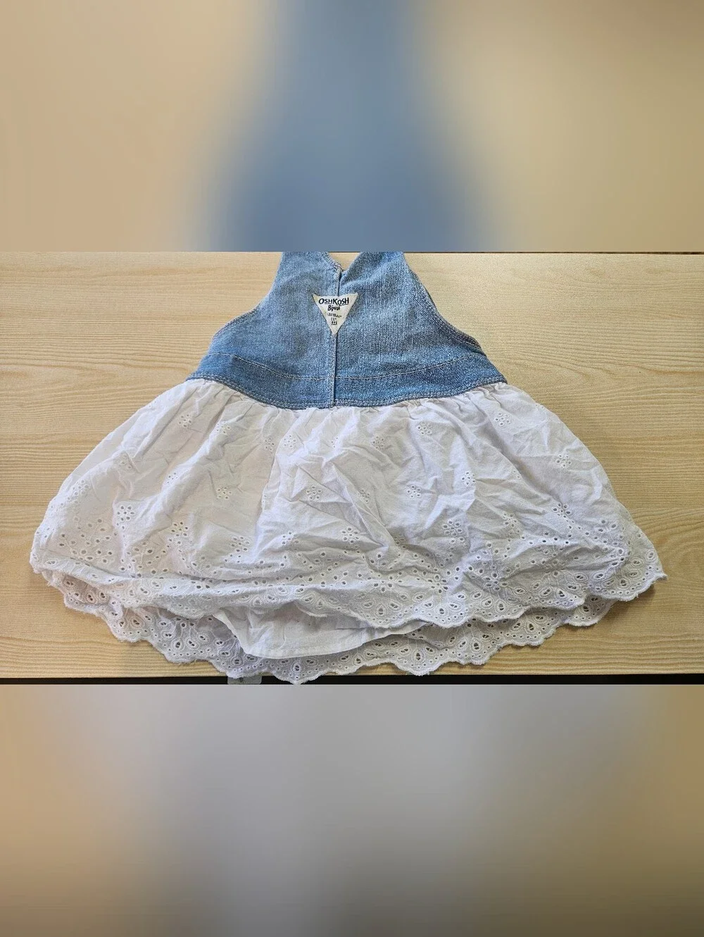OshKosh B'gosh Denim Overall Dress with White Eyelet Skirt